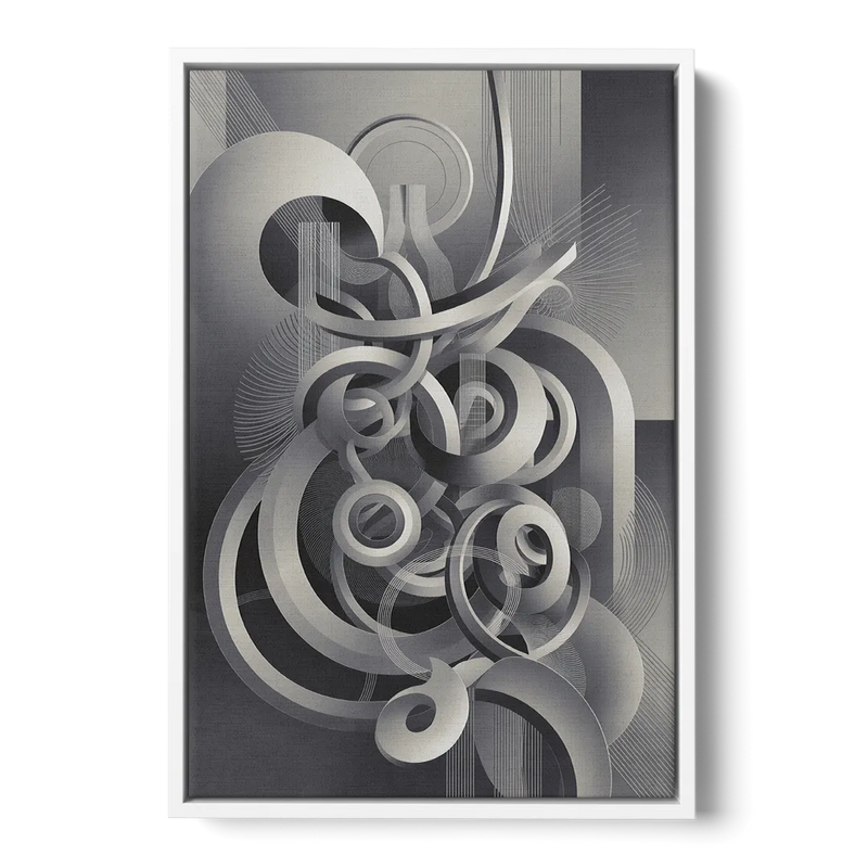 Interwoven Serenity Grey and White Abstract Front - White Canvas Wall Art
