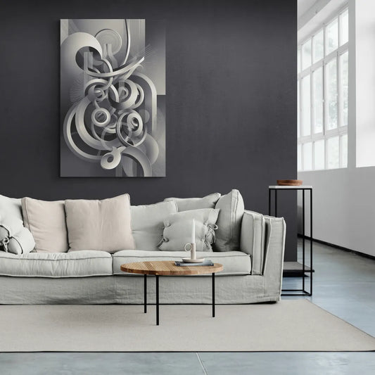 Interwoven Serenity Grey and White Abstract - Canvas Wall Art Living Room