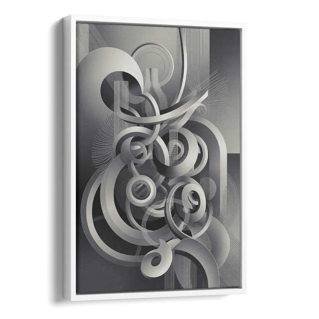 Interwoven Serenity Grey and White Abstract Side - White Canvas Wall Art