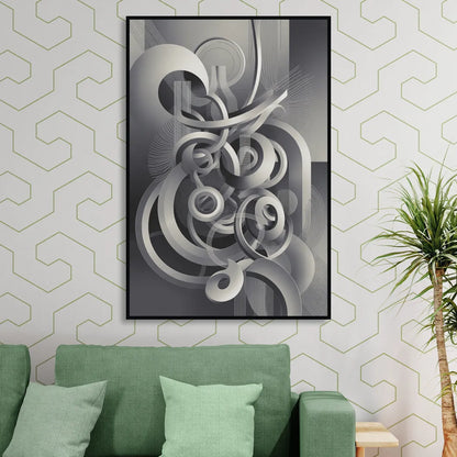 Interwoven Serenity Grey and White Abstract Sitting Room - Black Canvas Wall Art