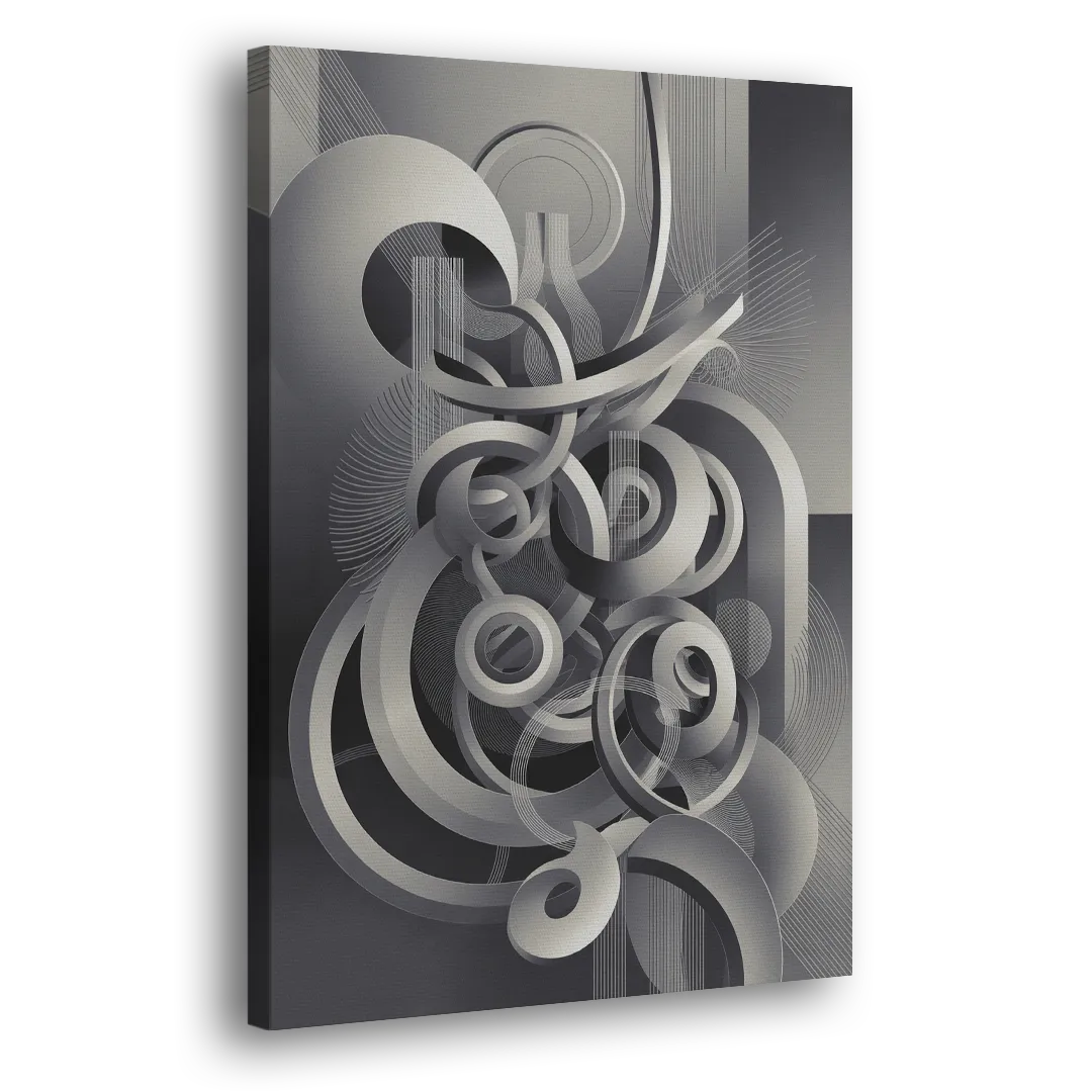 Interwoven Serenity Grey and White Abstract Side - Canvas Wall Art
