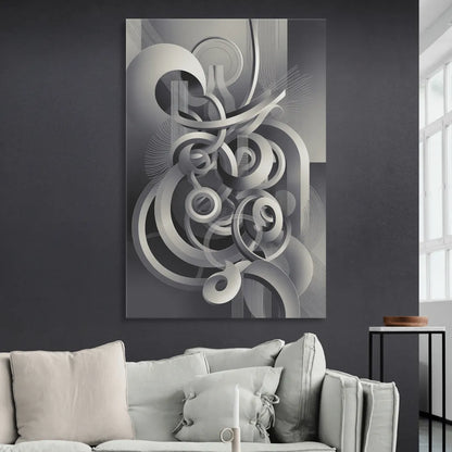 Interwoven Serenity Grey and White Abstract Living Room - Canvas Wall Art