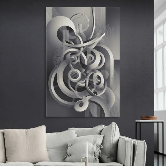 Interwoven Serenity Grey and White Abstract Living Room - Canvas Wall Art