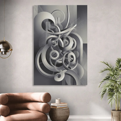 Interwoven Serenity Grey and White Abstract Sitting Room - Canvas Wall Art