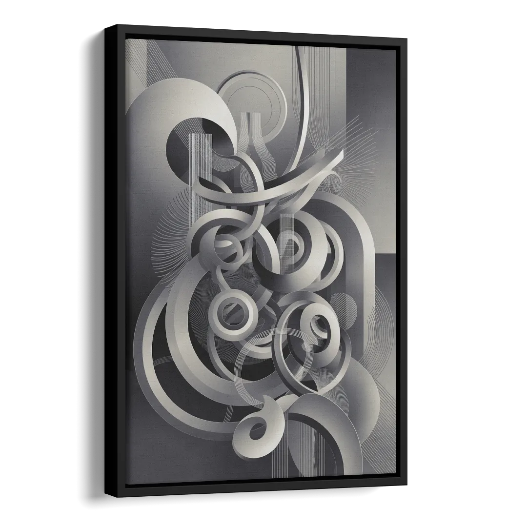 Interwoven Serenity Grey and White Abstract Side - Black Canvas Wall Art