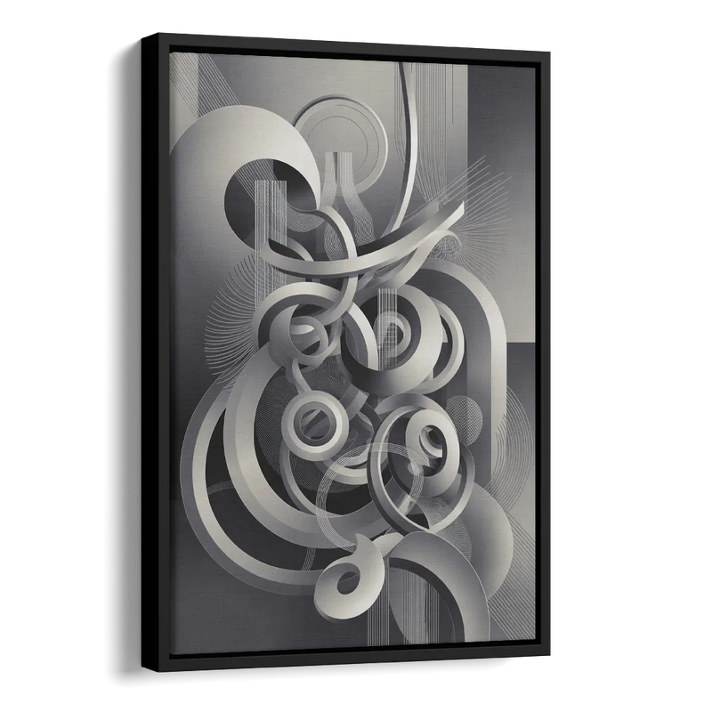 Interwoven Serenity Grey and White Abstract Side - Black Canvas Wall Art