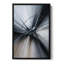 Interwoven Shadows Black and Grey Abstract - Black Framed Canvas Wall Art - Front