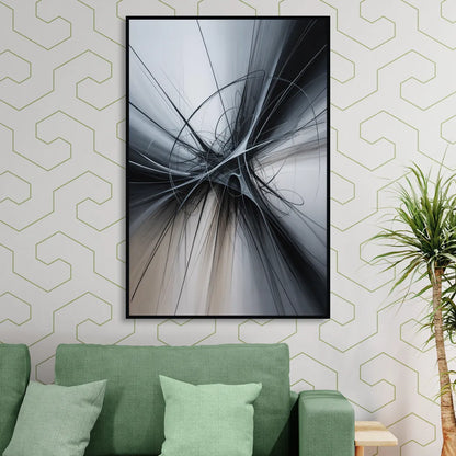 Interwoven Shadows Black and Grey Abstract Living Room - Black Canvas Wall Art