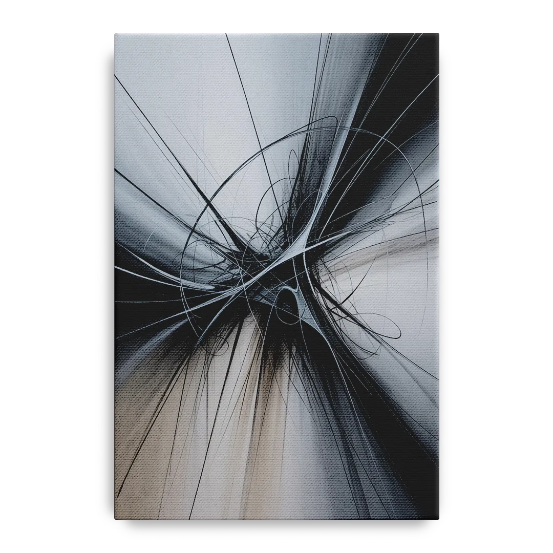 Interwoven Shadows Black and Grey Abstract Front - Canvas Wall Art