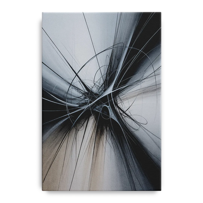 Interwoven Shadows Black and Grey Abstract Front - Canvas Wall Art