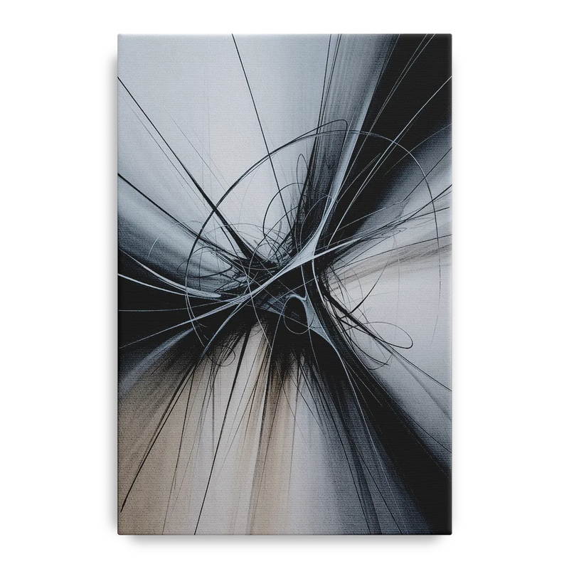 Interwoven Shadows Black and Grey Abstract Front - Canvas Wall Art