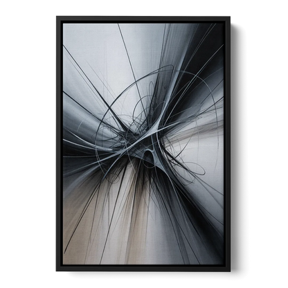 Interwoven Shadows Black and Grey Abstract - Black Frame Canvas