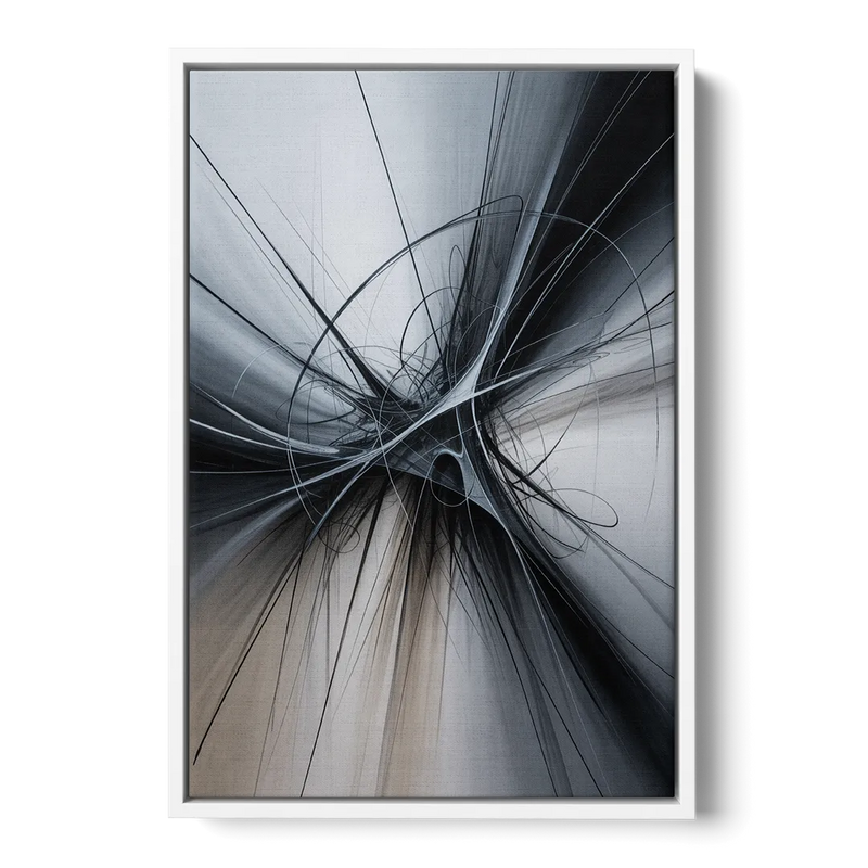 Interwoven Shadows Black and Grey Abstract Front - White Canvas Wall Art