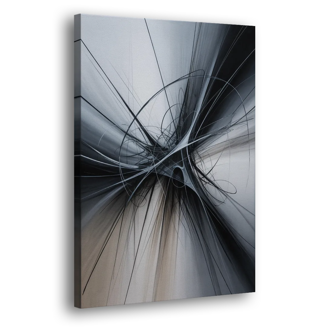 Interwoven Shadows Black and Grey Abstract Side - Canvas Wall Art