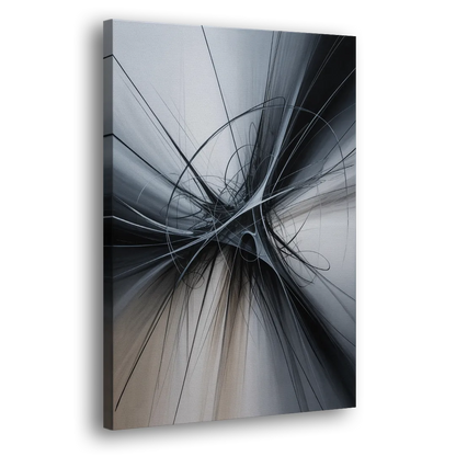 Interwoven Shadows Black and Grey Abstract Side - Canvas Wall Art