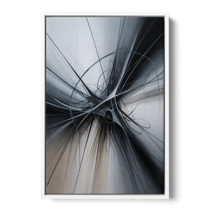 Interwoven Shadows Black and Grey Abstract - White Frame Canvas