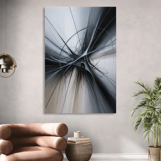 Interwoven Shadows Black and Grey Abstract Living Room - Canvas Wall Art