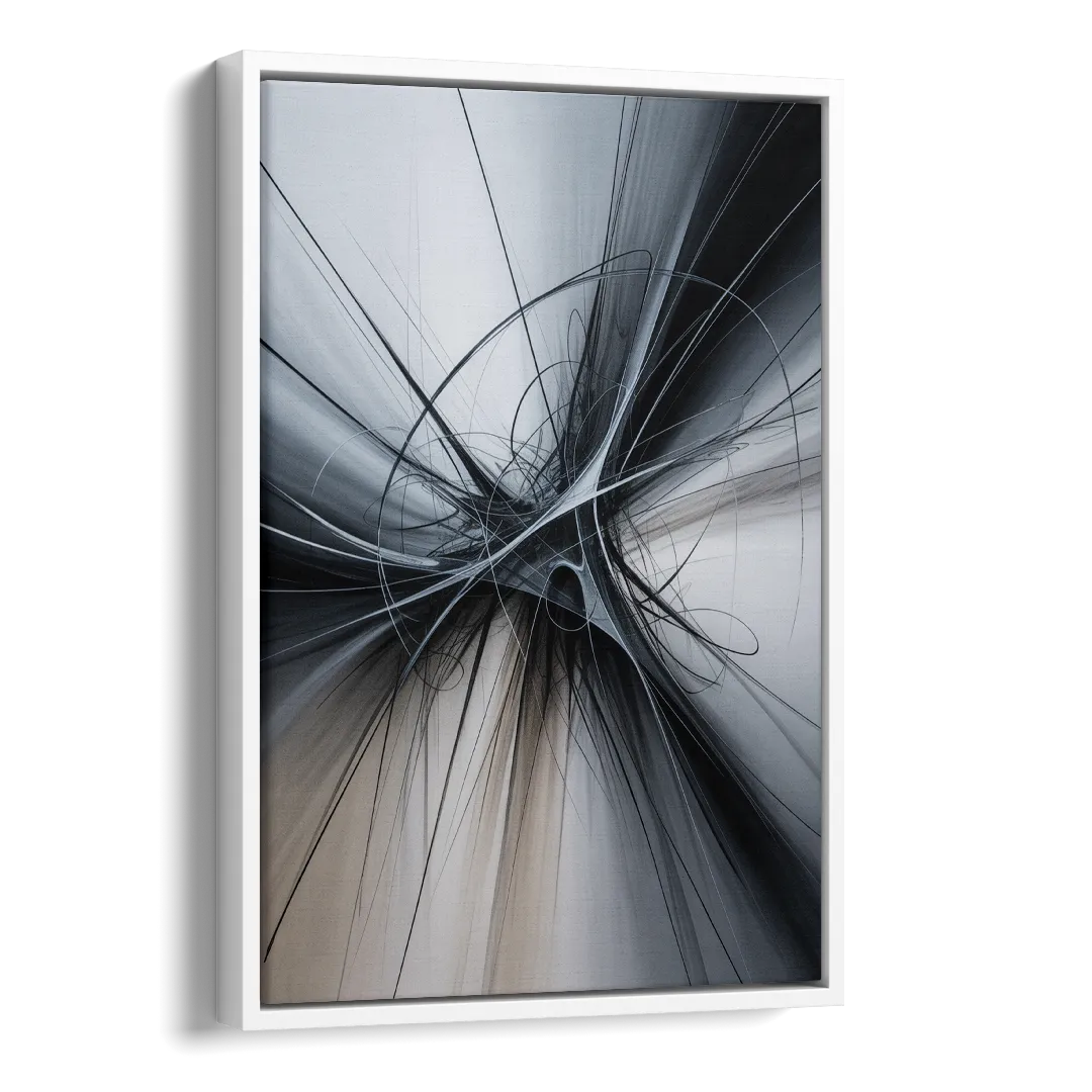 Interwoven Shadows Black and Grey Abstract Side - White Canvas Wall Art