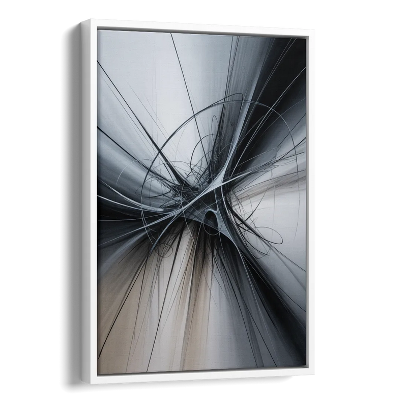 Interwoven Shadows Black and Grey Abstract Side - White Canvas Wall Art