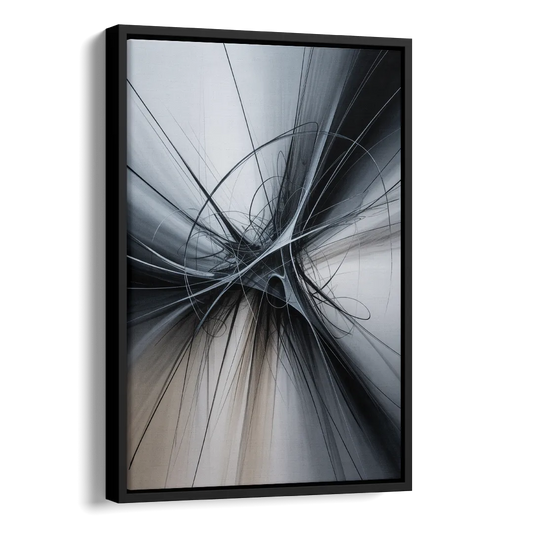 Interwoven Shadows Black and Grey Abstract Side - Black Canvas Wall Art