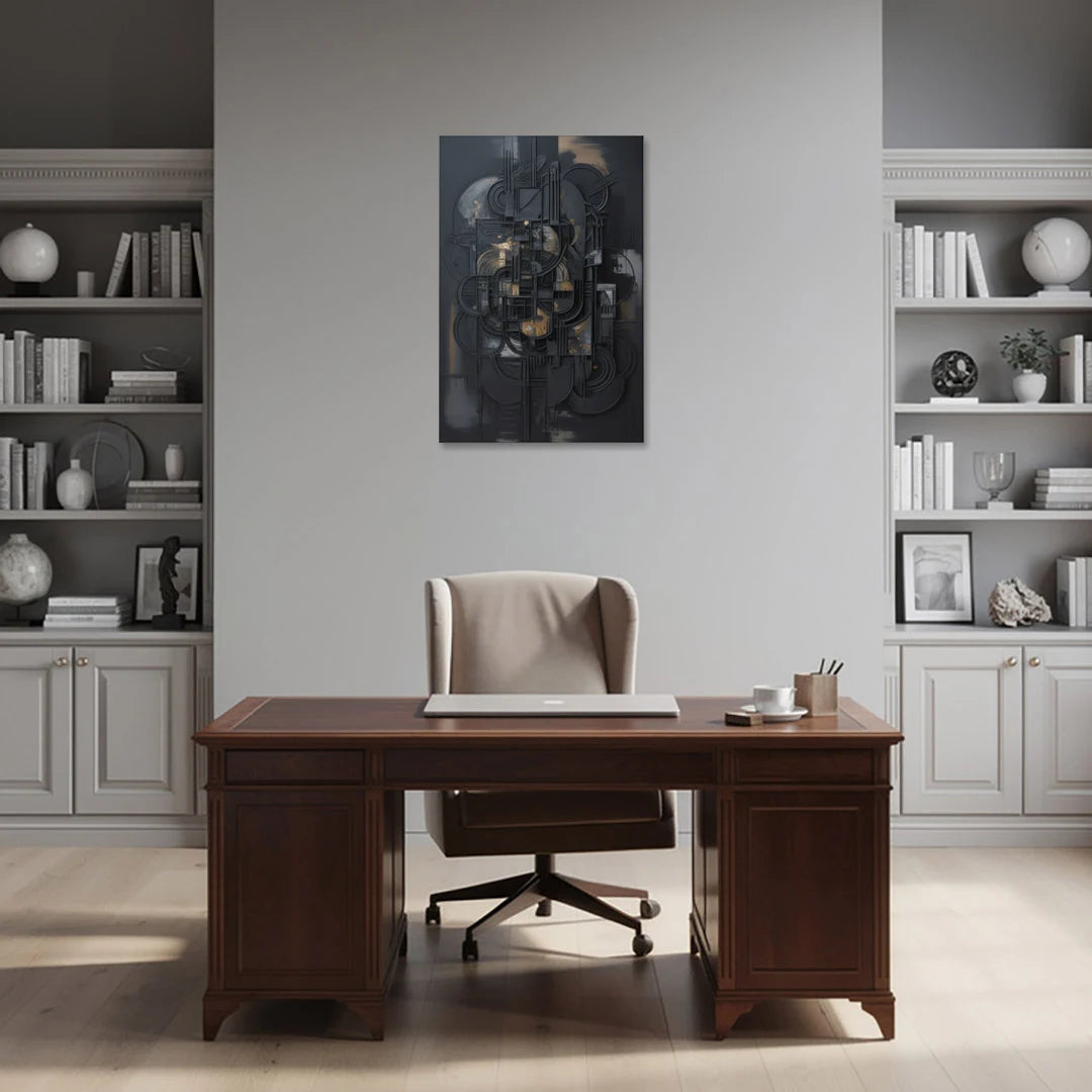 Intricate Harmony Black Abstract - Canvas Wall Art - Office - 24x36