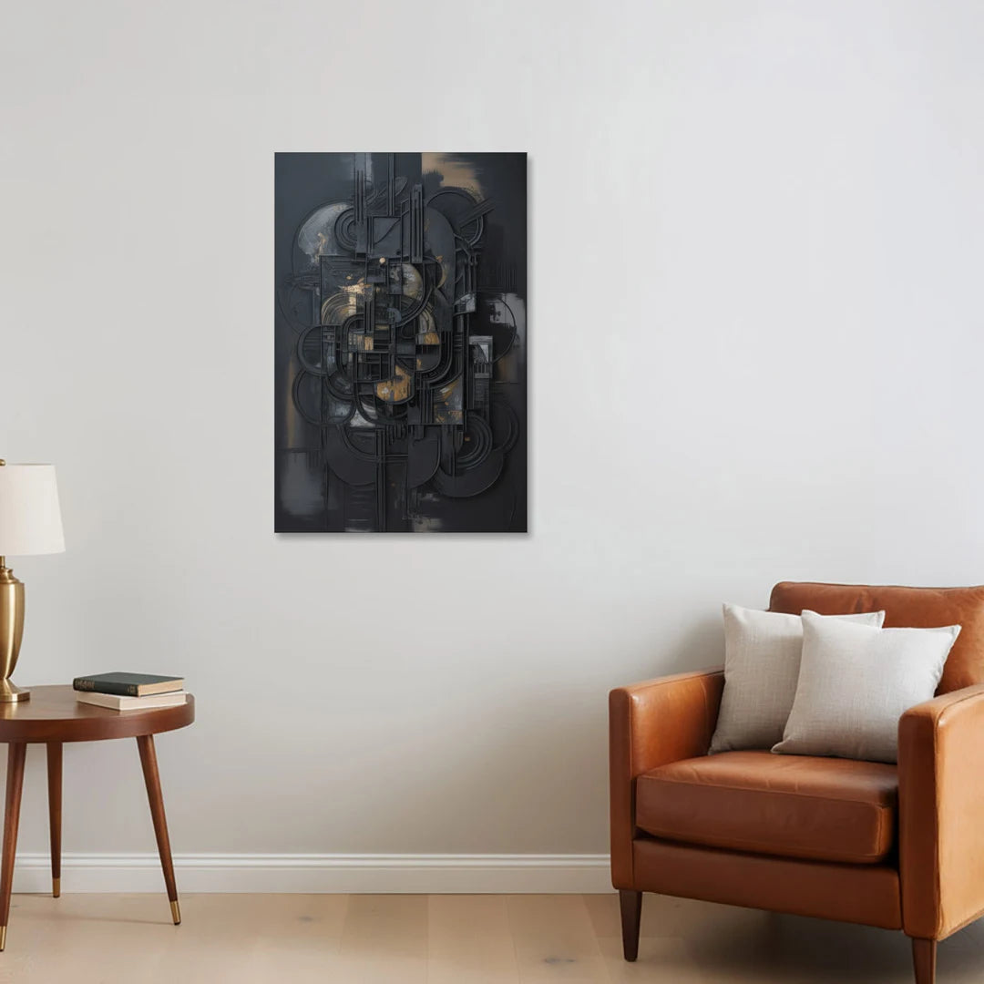 Intricate Harmony Black Abstract - Canvas Wall Art - Sofa - 24x36