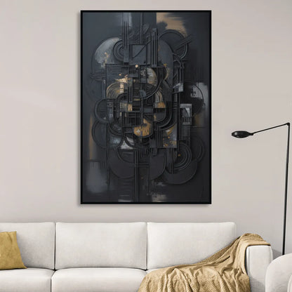 Intricate Harmony Black Abstract Sitting Room - Black Canvas Wall Art