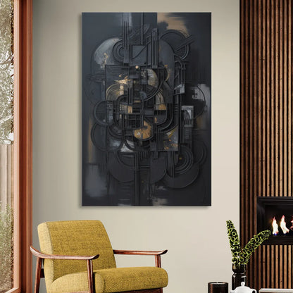 Intricate Harmony Black Abstract Living Room - Canvas Wall Art