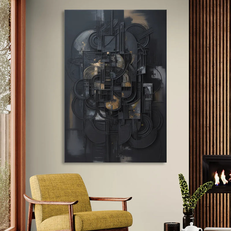 Intricate Harmony Black Abstract Living Room - Canvas Wall Art