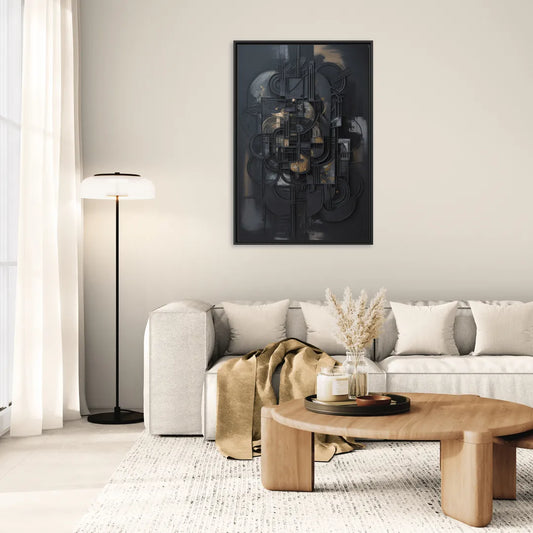 Intricate Harmony Black Abstract - Living Room Black Frame Canvas