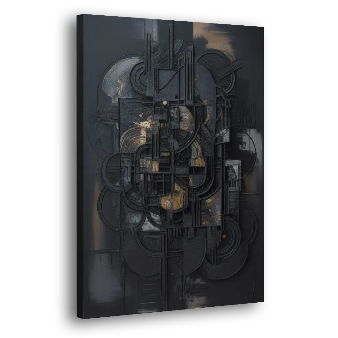 Intricate Harmony Black Abstract Side - Canvas Wall Art