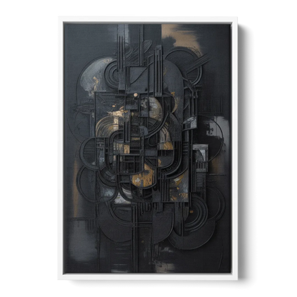 Intricate Harmony Black Abstract - White Frame Canvas