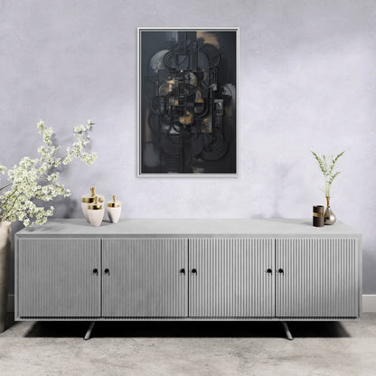 Intricate Harmony Black Abstract - Living Room White Frame Canvas