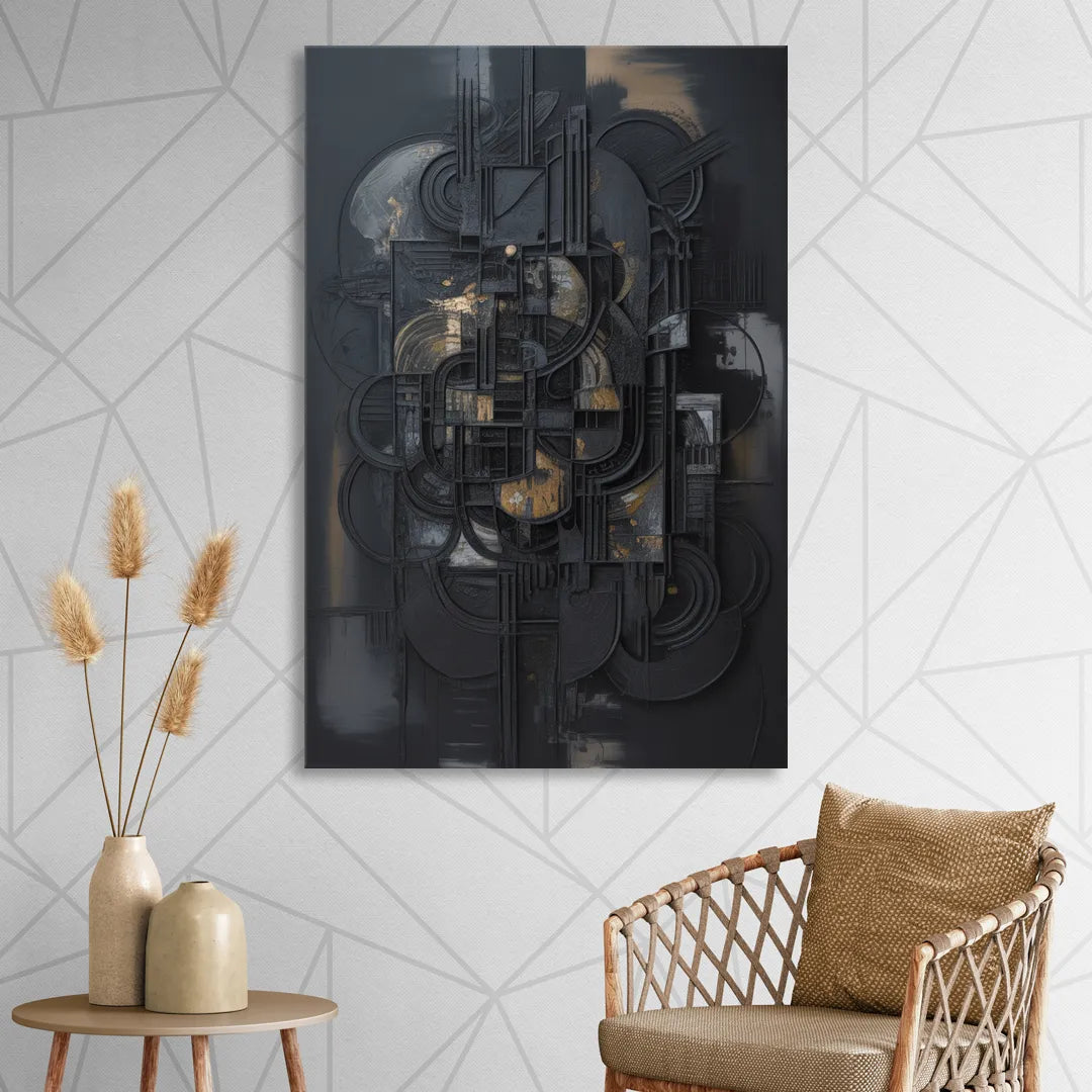 Intricate Harmony Black Abstract Sitting Room - Canvas Wall Art