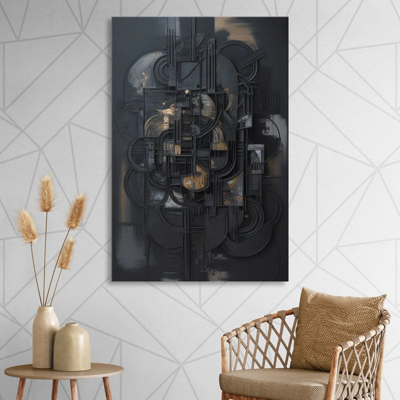 Intricate Harmony Black Abstract Sitting Room - Canvas Wall Art