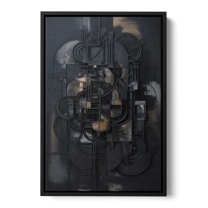 Intricate Harmony Black Abstract - Black Frame Canvas