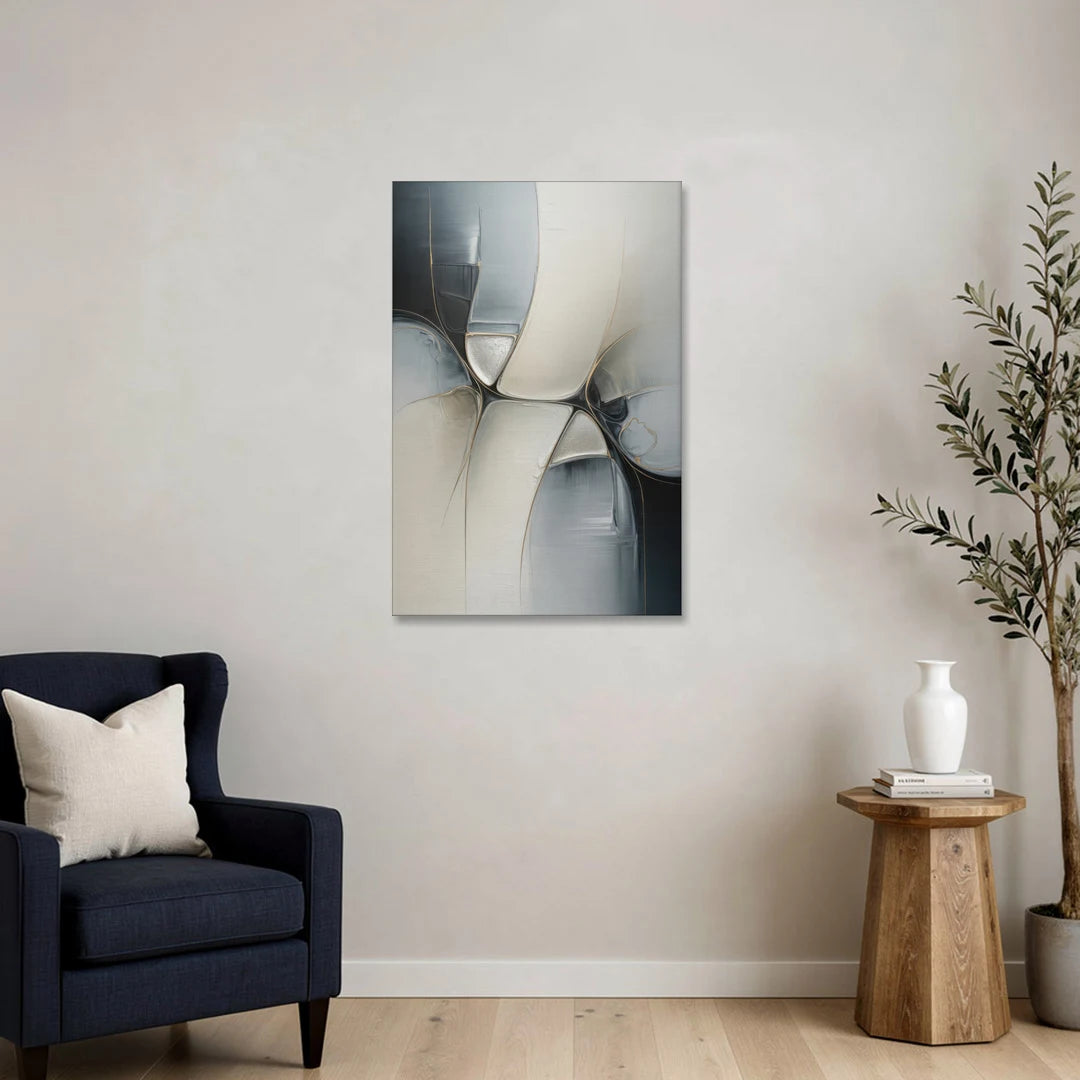 Intricate Harmony Grey and White Abstract - Canvas Wall Art - Sofa - 24x36