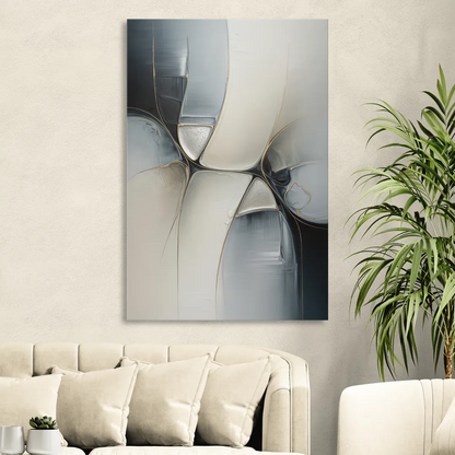 Intricate Harmony Grey and White Abstract Sitting Room - Canvas Wall Art