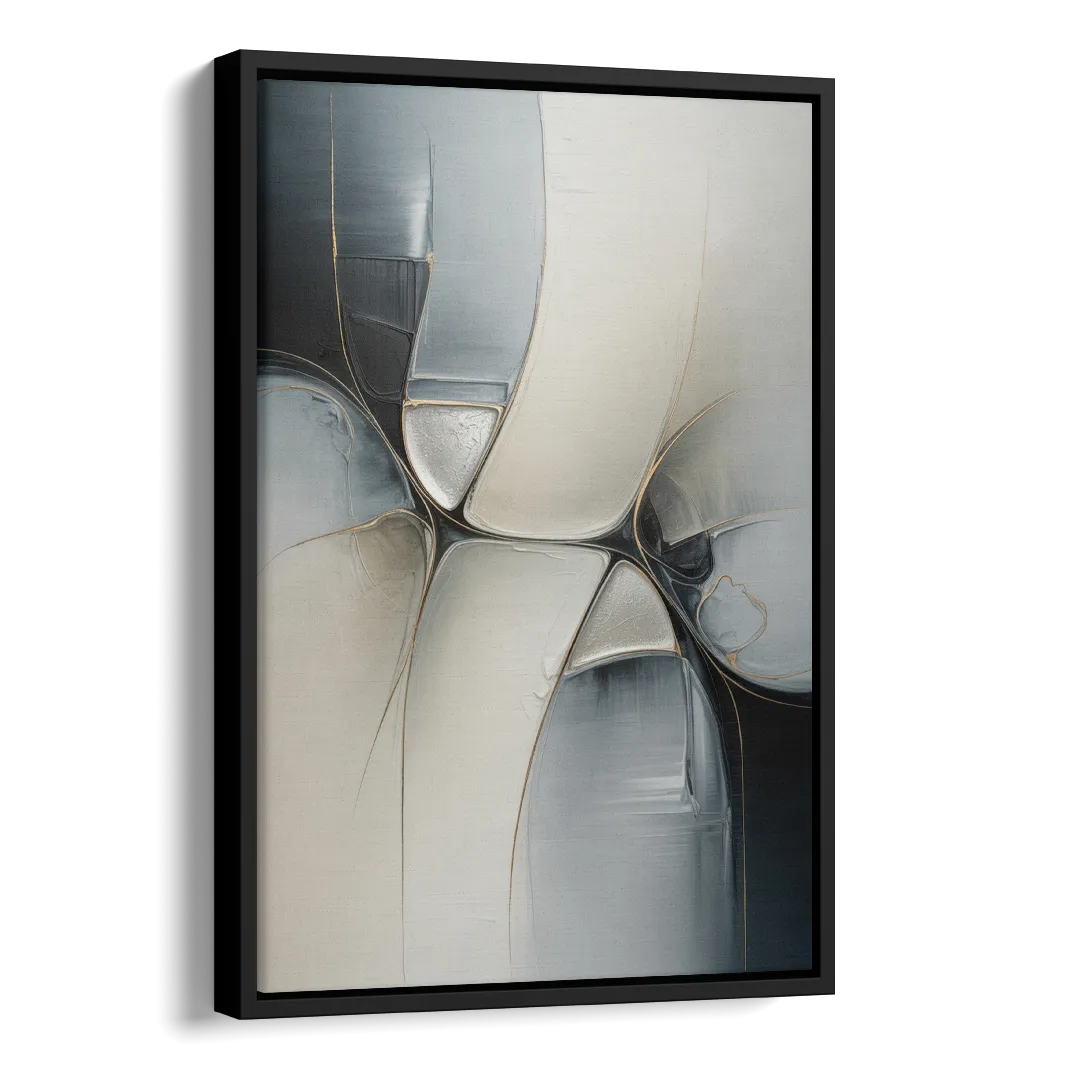 Intricate Harmony Grey and White Abstract Side - Black Canvas Wall Art