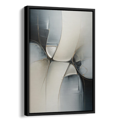 Intricate Harmony Grey and White Abstract Side - Black Canvas Wall Art
