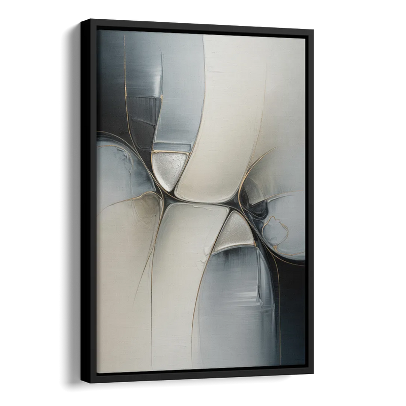 Intricate Harmony Grey and White Abstract Side - Black Canvas Wall Art