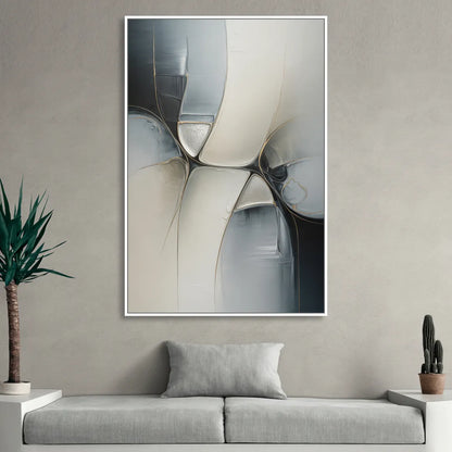 Intricate Harmony Grey and White Abstract Living Room - White Canvas Wall Art