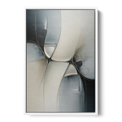 Intricate Harmony Grey and White Abstract - White Frame Canvas