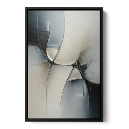 Intricate Harmony Grey and White Abstract - Black Frame Canvas