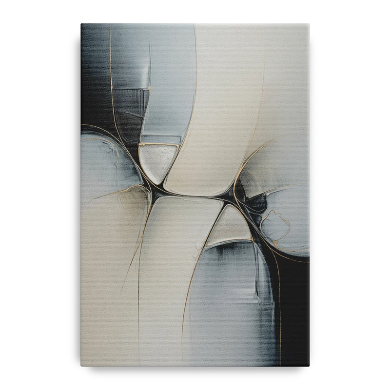 Intricate Harmony Grey and White Abstract Front - Canvas Wall Art