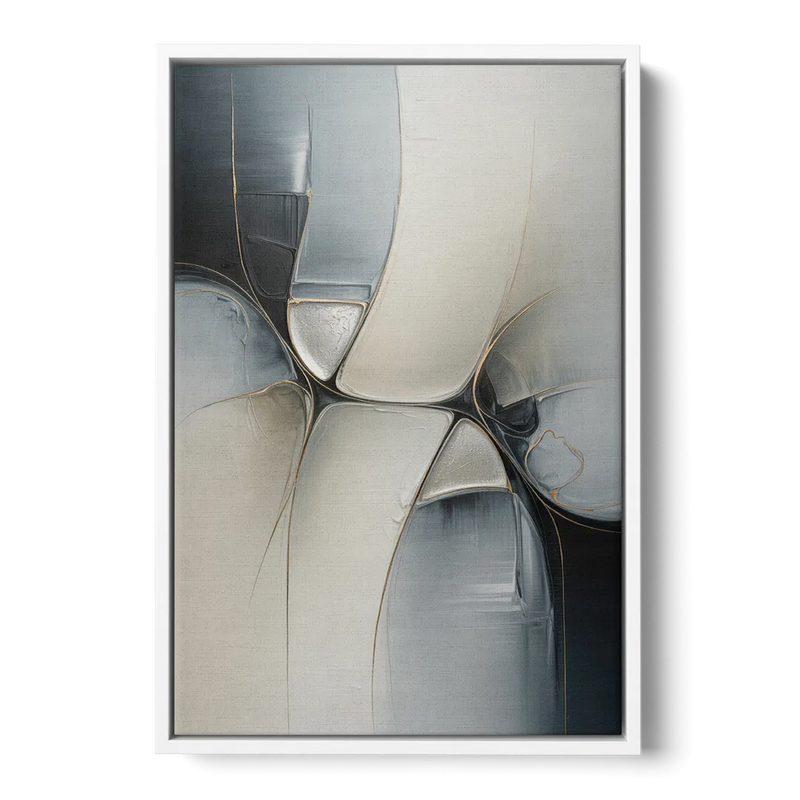 Intricate Harmony Grey and White Abstract Front - White Canvas Wall Art