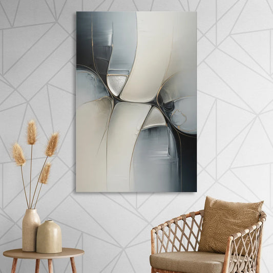 Intricate Harmony Grey and White Abstract Living Room - Canvas Wall Art