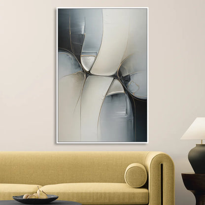 Intricate Harmony Grey and White Abstract Sitting Room - White Canvas Wall Art