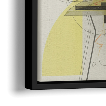Intricate Layered Dance Yellow and Grey Abstract - Close-Up Black Frame Canvas