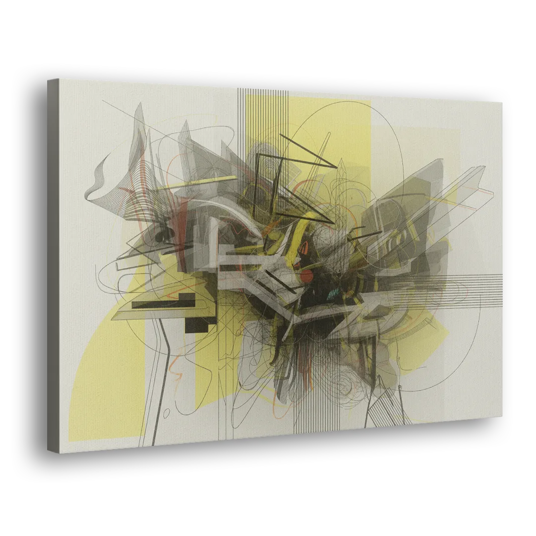 Intricate Layered Dance Yellow and Grey Abstract Side - Canvas Wall Art